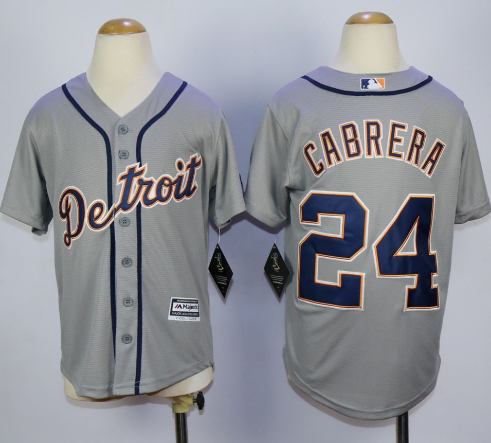 Tigers #24 Miguel Cabrera Grey Cool Base Stitched Youth MLB Jersey - Click Image to Close